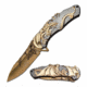 MC Masters Collection MC-045 Manual Folding Knife, 3.5in, 3CR13 Stainless Steel, Drop Point, Golden Tinite Blade, Zink Alloy Handle, Gold/Black, MC-045