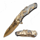MC Masters Collection MC-A045 Spring Assisted Knife, 3.5in, 3CR13 Stainless Steel, Drop Point, Golden Blade, Zink Alloy Handle, Gold/Black, MC-A045