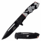 MC Masters Collection MC-A057S Spring Assisted Knife, 3.5in, 3CR13 Stainless Steel, Spear Point, Black Blade, Aluminum Handle w/ Samurai Printing, Black, MC-A057S