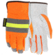 MCR Safety Luminator Leather Drivers Hi-Vis Work Gloves, Premium Grade Grain Goatskin, Hi-Vis Back with Reflective Stripes, White, Medium, 36111M