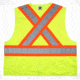 MCR Safety Safety Vest, ANSI Class 2 and CSA Z96 Class 2, 4in Silver Reflective Stripes, Zipper Front, 4 Outer 1 Inner Pockets, Fluorescent Lime, 2X, WCCS2LX2