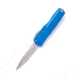 Microtech Cypher II D/E Stonewash Full Serrate Automatic Folding Knife, 3.55in, M390MK Steel, Blue, 1242-12BL