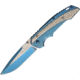 Miscellaneous Linerlock A/O Folding Knife, 4.75in Closed, 3.75in Two-Tone Finish SS Drop Point, Blue Anodized SS Handle, Pocket Clip, Thumb Stud, PWT218BL