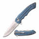 Mtech MT-1022BL Manual Folding Knife, 3.2in, 3CR13 Stainless Steel, Drop Point, Steel Blade, Aluminum Handle, Blue, MT-1022BL