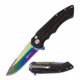 Mtech MT-1022RBK Manual Folding Knife, 3.2in, 3CR13 Stainless Steel, Drop Point, Rainbow Blade, Aluminum Handle, Black, MT-1022RBK
