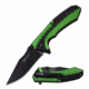 Mtech MT-A1003GN Spring Assisted Knife, 3.4in, 3CR13 Stainless Steel, Harpoon Point, Black Blade, Aluminum Handle, Black/Green, MT-A1003GN
