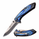 Mtech MT-A1005BL Spring Assisted Knife, 3.25in, 3CR13 Stainless Steel, Recurved, Steel Blade, Stainless Steel Handle, Black/Blue, MT-A1005BL