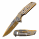 Mtech MT-A1019DG Spring Assisted Knife, 3.5in, 3CR13 Stainless Steel, Spear Point, Gold/Satin Blade, Stainless Steel Handle, Gold/Satin, MT-A1019GD