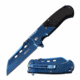 Mtech MT-A1020BL Spring Assisted Knife, 3.75in, 3CR13 Stainless Steel, Reverse Tanto, Blue Blade, Stainless Steel/Pakkawood Handle, Blue, MT-A1020BL