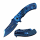 Mtech MT-A1021BL Spring Assisted Knife, 3.6in, 3CR13 Stainless Steel, Clip Point, Blue Blade, Stainless Steel Handle, Blue, MT-A1021BL