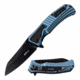 Mtech MT-A1039BL Spring Assisted Knife, 3.5in, 3CR13 Stainless Steel, Sheepsfoot Point, Black Blade, Aluminum Handle, Blue/Black, MT-A1039BL