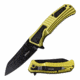 Mtech MT-A1039YL Spring Assisted Knife, 3.5in, 3CR13 Stainless Steel, Sheepsfoot Point, Black Blade, Aluminum Handle, Yellow/Black, MT-A1039YL