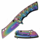 Mtech MT-A1053RB Spring Assisted Knife, 3.25in, 3CR13 Stainless Steel, Sheepsfoot, Rainbow Blade, Stainless Steel Handle, Rainbow, MT-A1053RB
