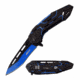 Mtech MT-A1054BL Spring Assisted Knife, 3.5in, 3CR13 Stainless Steel, Tanto, Blue/Black Blade, Aluminum Handle, Black/Blue, MT-A1054BL