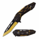 Mtech MT-A1054GD Spring Assisted Knife, 3.5in, 3CR13 Stainless Steel, Tanto, Golden/Black Blade, Aluminum Handle, Black/Gold, MT-A1054GD
