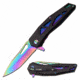 Mtech MT-A1141RB Spring Assisted Knife, 3in, 3CR13 Stainless Steel, Spear Point, Rainbow Blade, Aluminum Handle, Black/Rainbow, MT-A1141RB