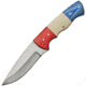 Pakistan 8in Fixed Blade Knife, 3.75in Satin SS Blade, Red Wood/White Bone/ Blue Wood Handle w/ Brown Leather Belt Sheath, 203383
