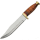 Pakistan Bowie Stacked Leather Fixed Blade Knife, 12in Overall, 7.5in Satin SS Clip Point Blade, Stacked Leather Handle, Brass Guard And Pommel, Brown Leather Belt Sheath, 203385