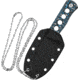 QSP Knife Canary Copper Dam Black Neck Knife, 5.25in Overall, 2.5in Copper Damascus Steel Blade, Black/White/Blue Carbon Fiber Handle, Black Kydex Neck Sheath, QS141-G