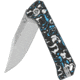 QSP Knife Grebe Folding Knife, 4.25in Closed, 3in Stonewash S35VN Stainless Clip Point Blade, Black/White/Blue Carbon Fiber Handle, QS147H1