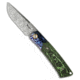 Reate Knives Reate Tribute Liner Lock Knife Titanium + Jungle Wear FatCarbon 2.8&quot; Damasteel, Green, Damasteel, adult, BHQ-206288