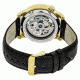 Reign Mens Xavier Automatic Skeleton Dial Crocodile-Embossed Leather Strap Watch Gold Bezel, Gold/Circle-shaped Case, Black/analog Dial, Gold Hands REIRN3904