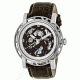 Reign Mens Stavros Automatic Skeleton Dial Crocodile-Embossed Leather Strap Watch Silver Bezel, Silver/Circle-shaped Case, Dark Brown/analog Dial, Silver Hands REIRN3701
