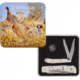 Remington Tin Collector 2-Knife Gift Set Folding Knife, Pheasant Tin Collector Gift Set, 2.75in Closed Peanut w/ Clip And Pen Blades, 3.5in Closed Lockback, Handles Feature Etched Hunting Scene 15684