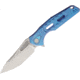Rike Knife Thor 3 M390 Blade Framelock Folding Pocket Folding Knife, 4in Bead Blast Finish Bohler M390 SS Blade, Blue Anodized Titanium Handle, Brown Leather Sleeve, Case, THOR3 / BLUE