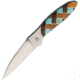 Santa Fe Stoneworks Custom Kershaw Leek A/O Folding Knife, 4in Closed, 3in Bead Blast Finish 14C28N Sandvik SS Blade, Thumb Stud, Pocket Clip, Ironwood Handle With Turquoise Weave, SF1660IT
