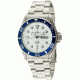 Skytimer 510615027 Quartz Diver Mens Watch - Silver Bracelet, Blue Bezel, White Dial