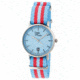 Sophie And Freda SF3301 Nantucket Ladies Watch, Light Blue/Red Canvas Band, Silver Case, Baby Blue Face SAFSF3301
