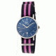 Sophie And Freda SF3302 Nantucket Ladies Watch, Pink/Black Canvas Band, Silver Case, Blue Face SAFSF3302