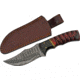 Rite Edge Buffalo Horn/Twisted w/Sheath Fixed Blade Knife, 4in, Damascus, Red/Black Wood, DM1288