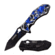 TAC Force Folding Blade, 3.5in, Stainless Steel Blade, Black Background W/Blue Spider &amp; Silver Web Aluminum Handle, TF-898BL