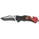 Tac Force Rescue Fire Dept A/O Fold Knife, partially black SS A/O modified tanto blade, Black Alum. handles w/ red trim TF640FD