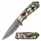 TAC Force TF-1019TN Spring Assisted Knife, 3.75in, 3CR13 Stainless Steel, Spear Point, Stonewashed Blade, Aluminum Handle, Tan Camo, TF-1019TN