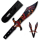 Toro Knives Tesoro Fire Throwing Knives, 15in Overall, 8in Black Powder 3Cr13 Blade, Fire Dragon Artwork SS Handle, Nylon Sheath, 71