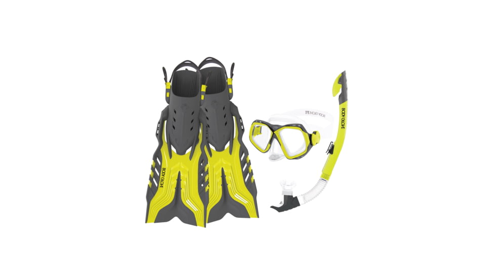Body Glove Fiji Mask/Snorkel/Fin Snorkeling Set - Citron/Grey 70BB7C3C, S/M, Citron/Grey, 17039PSET-CITGRY-S/M
