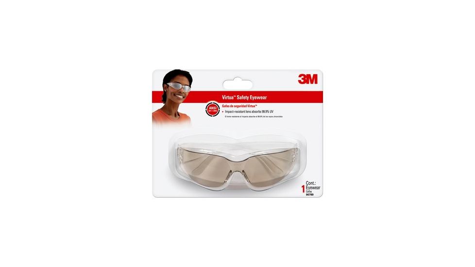 3M Virtua Safety Eyewear,Clear Frame,Indoor/Outdoor Mirror Lens 90789-80025