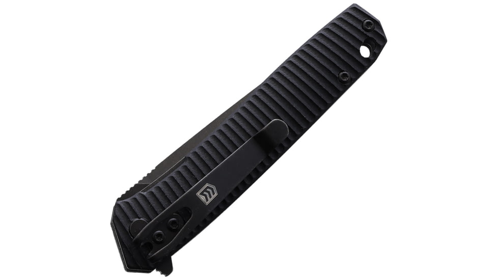 3V Gear Compass React Folding Knife, 3.75in Closed, 3in, 8Cr14MoV, Black Coated Blade, Black Grooved G10 Handle, VVV-GB-BC-COMPASS
