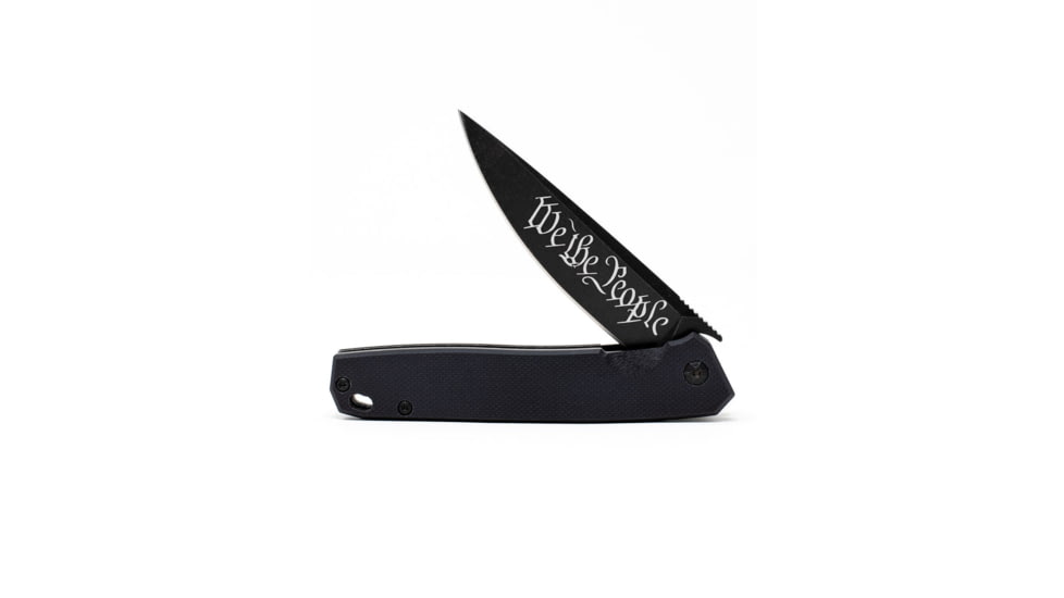 3V Gear We the People React Folding Knife, 3in, 8Cr14MoV, Drop Point Blade, Plain G10, Black Handle, Black Coated, Black/White, 6.5 inch, we-the-people-r-fk-2