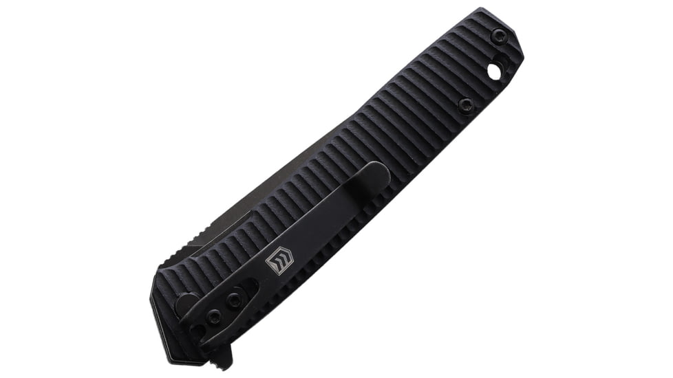 3V Gear We The People React Folding Knife, 3.75in Closed, 3in, 8Cr14MoV, Black Coated Blade, Black Grooved G10 Handle, VVV-GB-BC-PEOPLE