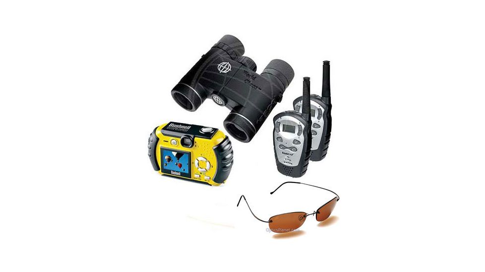 5-PC Outdoor Adventure Hiking Gift Kit - Bushnell Outdoor 3.2MP Water Resistant Digital Camera, Tasco 10x25 World Class Waterproof Binoculars w/ Two FRS 2-Way Radios, Serengeti Driver Polarized Photochromic Sungalsses 6844