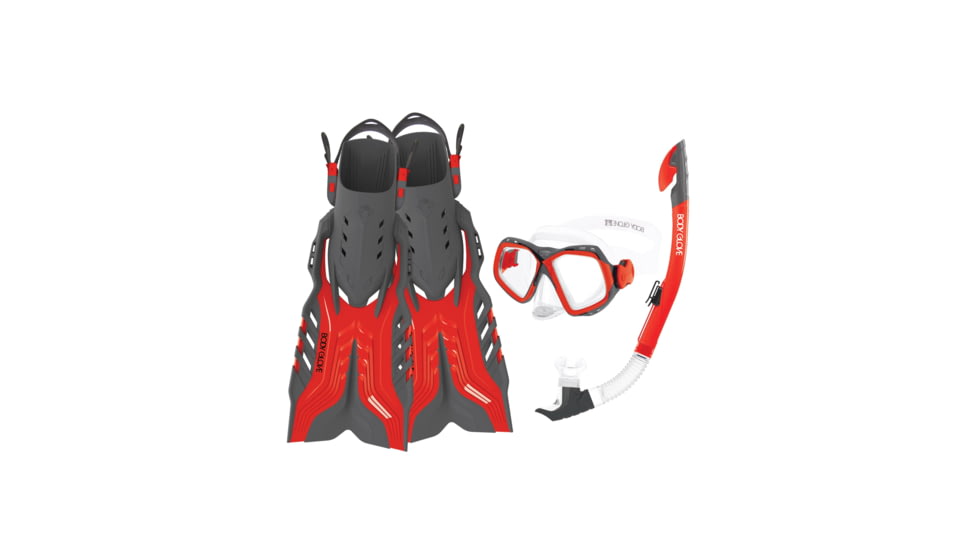 Body Glove Fiji Mask/Snorkel/Fin Snorkeling Set - Red/Grey AC19458C, S/M, Red/Grey, 17039PSET-REDGRY-S/M