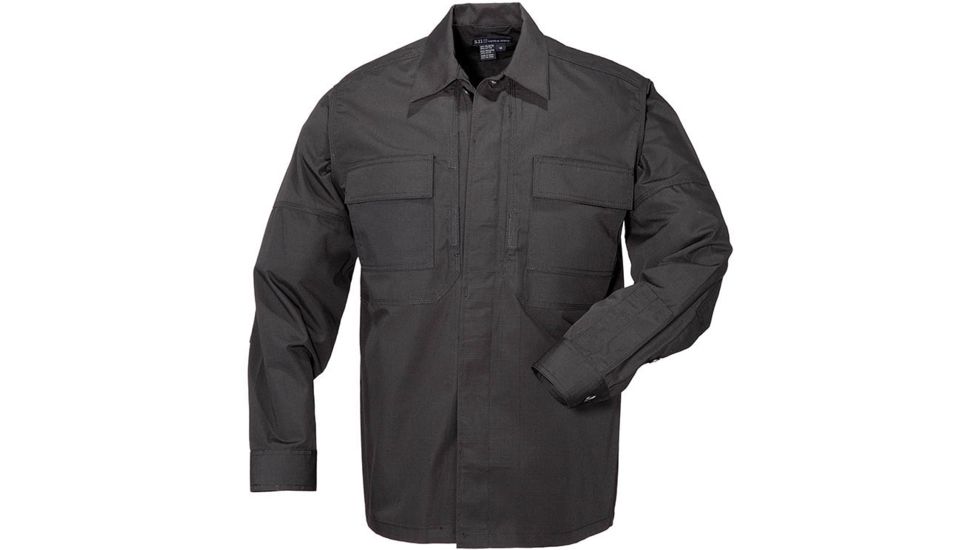 5.11 Tactical TDU Shirt Long Sleeve Poly/Cottton Ripstop - Men's, Black, XLR, 72002-019-XL-R