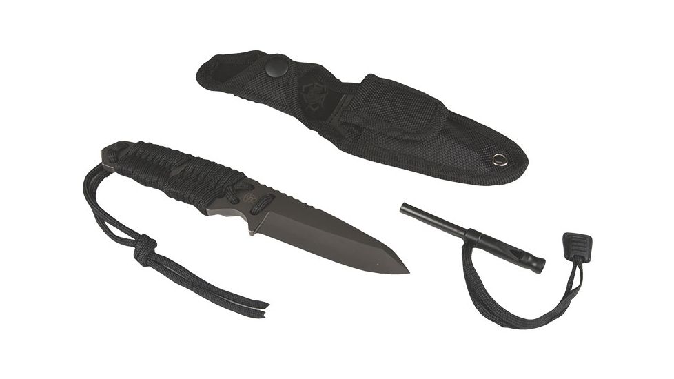 5IVE STAR GEAR T1 Survival Paracord Fixed Blade Knife,3.25in,Black Handle 5652000