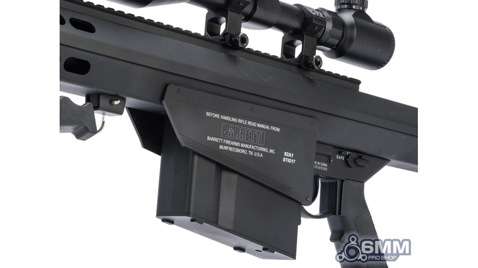 6mmProShop Barrett Licensed M82A1 Bolt Action Powered Airsoft Sniper Rifle, Black, SW-024-BK