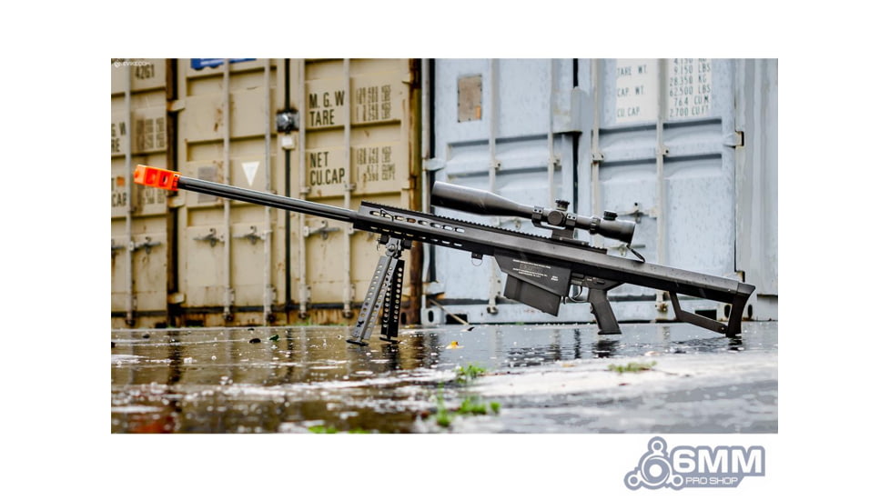 6mmProShop Barrett Licensed M82A1 Bolt Action Powered Airsoft Sniper Rifle, Black, SW-024-BK