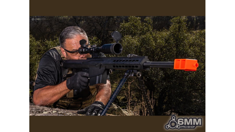 6mmProShop Barrett Licensed M82A1 Bolt Action Powered Airsoft Sniper Rifle, Black, SW-024-BK